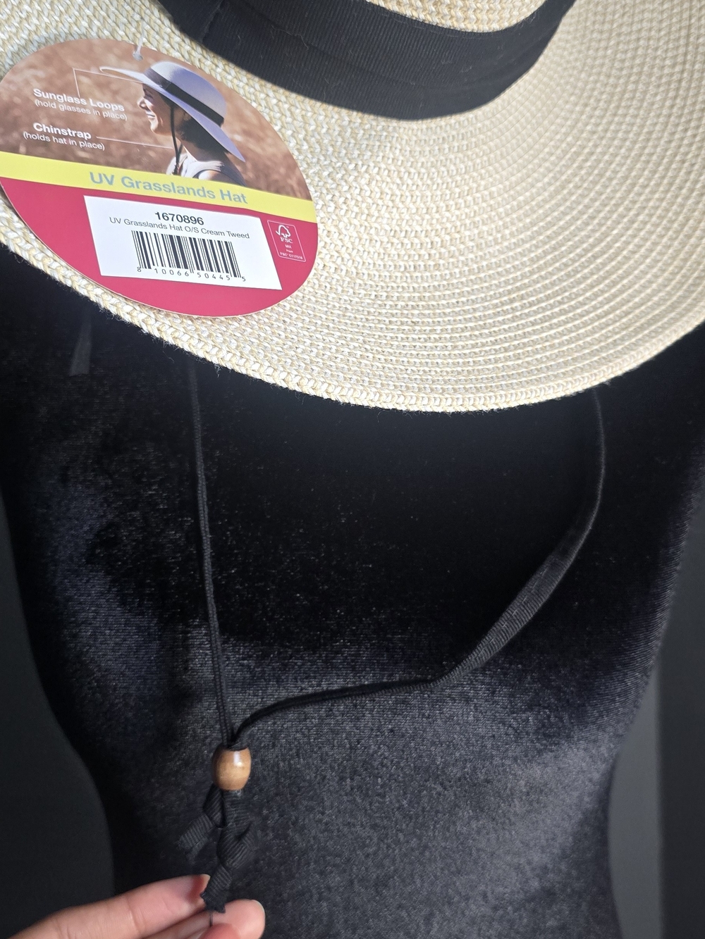 UV Grasslands Straw Sun Hat with Chinstrap - Cream & Black